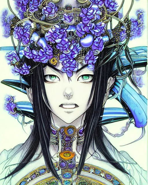 Prompt: Liquid smoke flower priestess portrait, by Masamune shirow