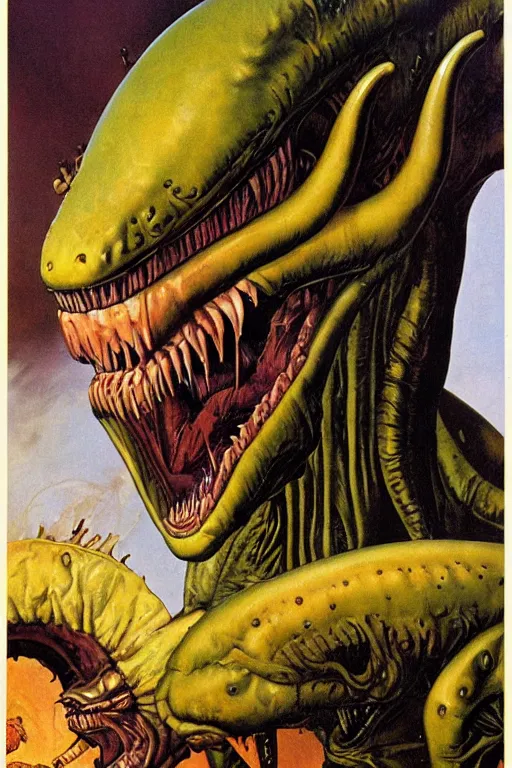 Image similar to alien monster by wayne barlow, norman rockwell, boris vallejo