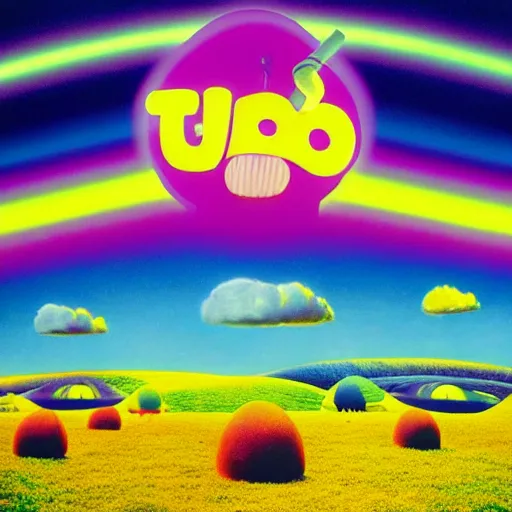 Image similar to teletubbies Tame Impala album cover art