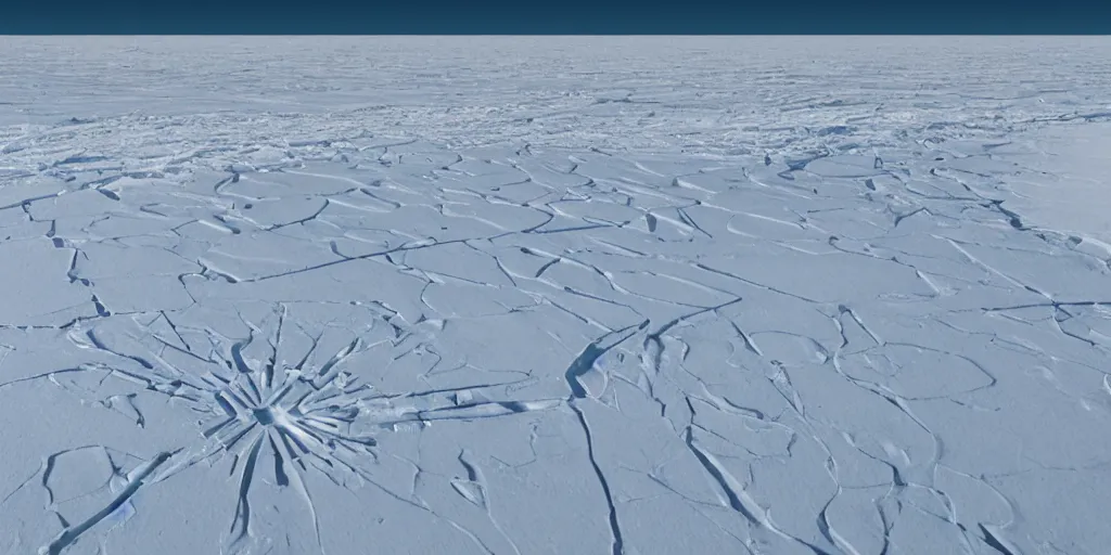 Image similar to the stargate half buried in the arctic ice, realistic landscape