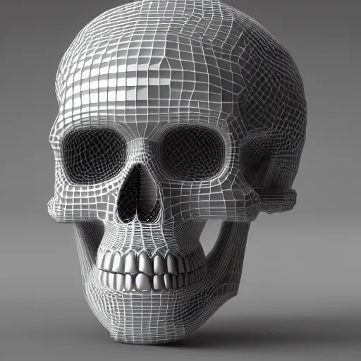 Prompt: human skull made of crystals, 3D, octane render, rtx, ultra detailed