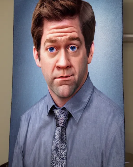 Image similar to jim halpert as a muppet. highly detailed felt. hyper real photo. 4 k.