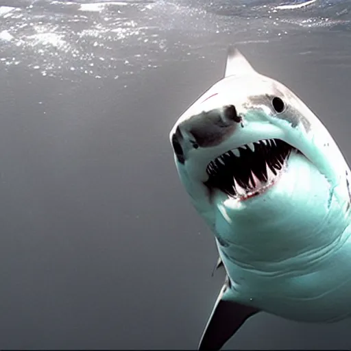 Image similar to Great white shark brushing its teeth