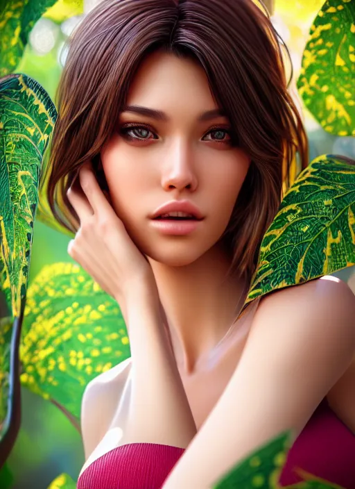 Image similar to photo of a gorgeous female in the style of stefan kostic, realistic, half body shot, sharp focus, 8 k high definition, insanely detailed, intricate, elegant, art by stanley lau and artgerm, extreme bokeh foliage