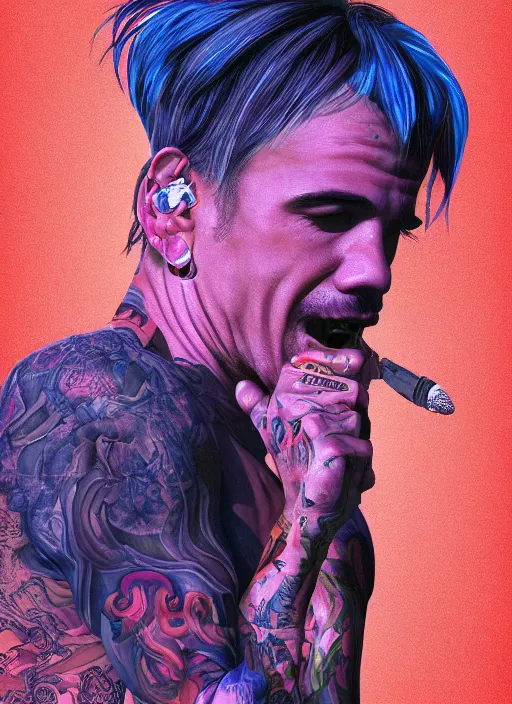 Image similar to Anthony Kiedis from the Red Hot Chili Peppers as an omnipotent god, digital art, trending on Artstation