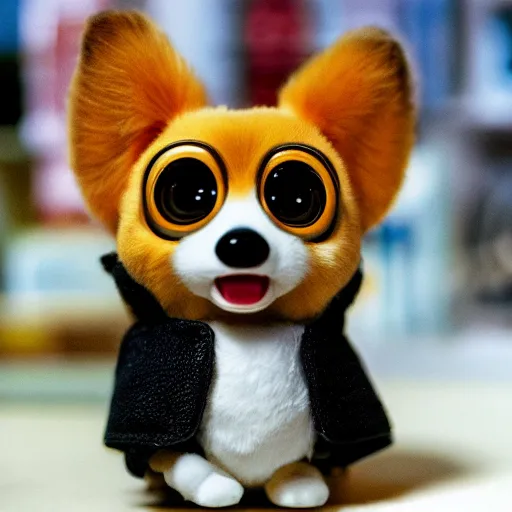 Image similar to corgi furby toy on a store shelf, cute, hyperrealistic, award - winning photograph