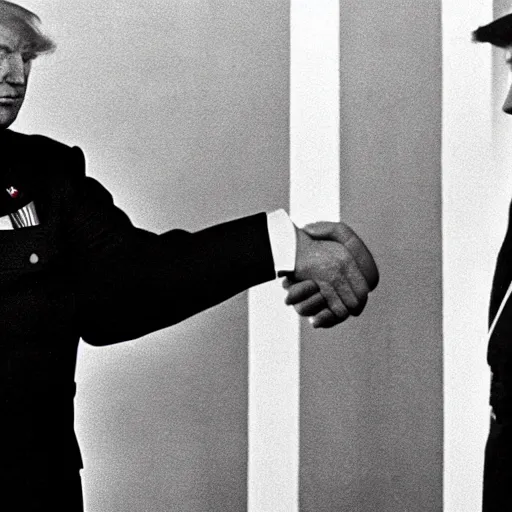 Image similar to donald trump and adolf hitler shaking hands, photography, hyper realism, germany, ww2, 8k,