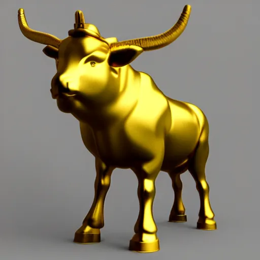 Prompt: 3 d model of golden bull, octane rendered, unreal engine 5, anatomically correct, rtx reflections