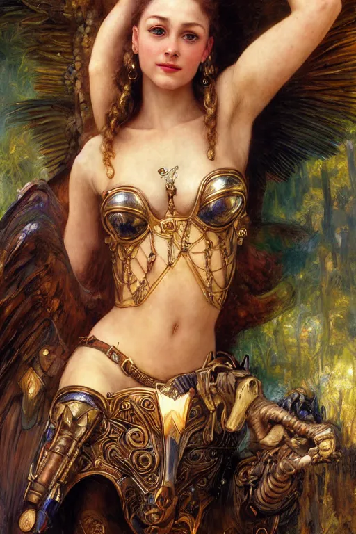 Prompt: Mystical Valkyrie, Portrait of a beautiful female Reptilian warrior, Regal, Realistic, Refined, Detailed Digital Art, Josephine wall, Oil Painting, William-Adolphe Bouguereau, Art Frahm, Esao Andrews, Steampunk, Walt Disney (1937), Highly Detailed, Cinematic Lighting, Unreal Engine, 8k, HD