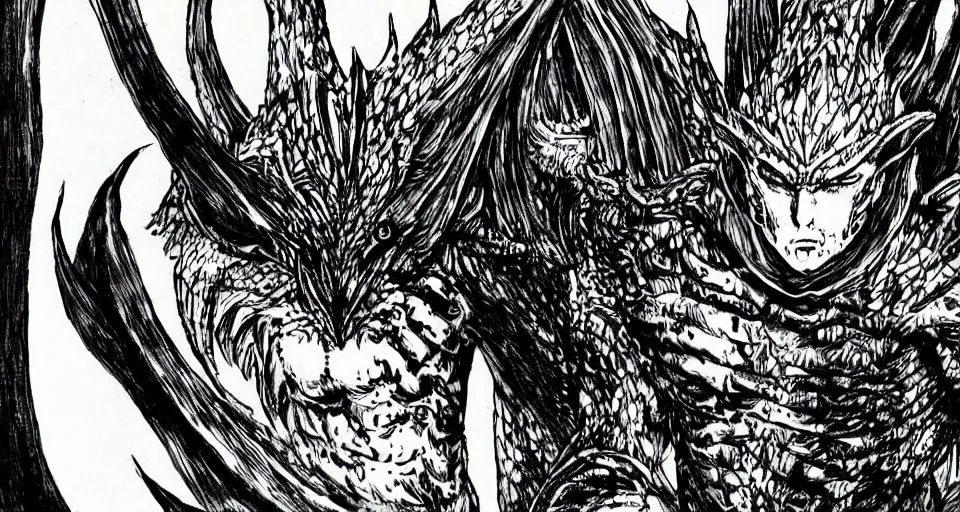 Image similar to Dragon from Skyrim in berserk manga by Kentaro Miura