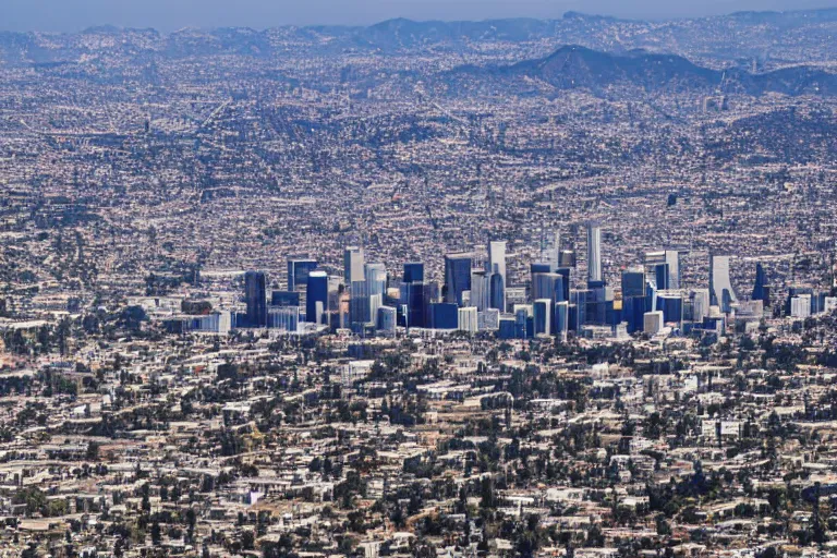 Prompt: A helicopter flying high over the city of Los Angeles, 4k, high quality, award winning photo, highly detailed