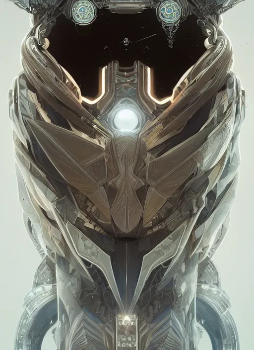 Image similar to symmetry!! portrait of owl alien in the style of horizon zero dawn, machine face, intricate, elegant, highly detailed, digital painting, artstation, concept art, smooth, sharp focus, illustration, art by artgerm and greg rutkowski and alphonse mucha, 8 k