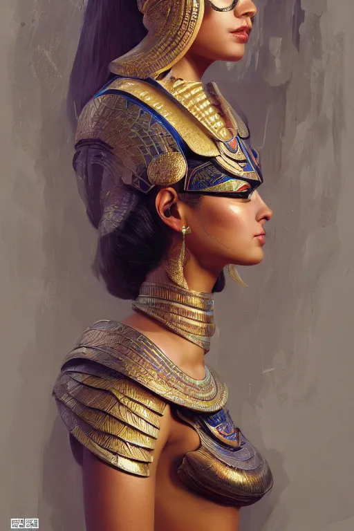 Image similar to egyptian princess, gorgeous, portrait, powerful, intricate, beautiful, masterpiece, elegant, volumetric lighting, digital painting, highly detailed, artstation, sharp focus, illustration, Hajime sorayama, ruan jia