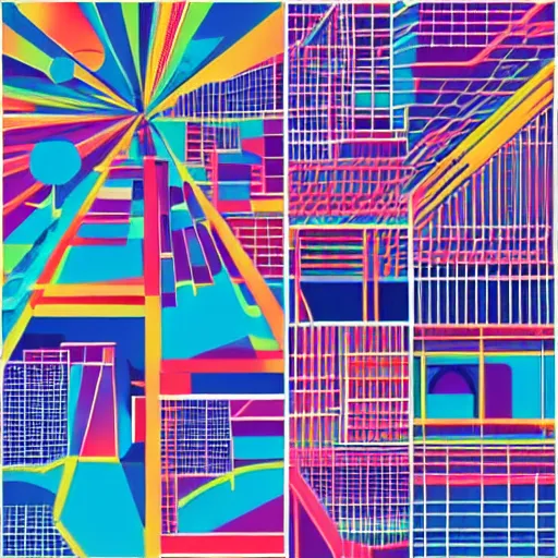 Image similar to geometric art of a city, made entirely from gradients, colorful, vector graphics