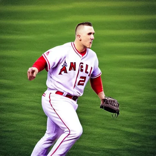 Image similar to “a realistic detailed photo of a guy who is named Mike Trout a baseball player, frozen like a statue”