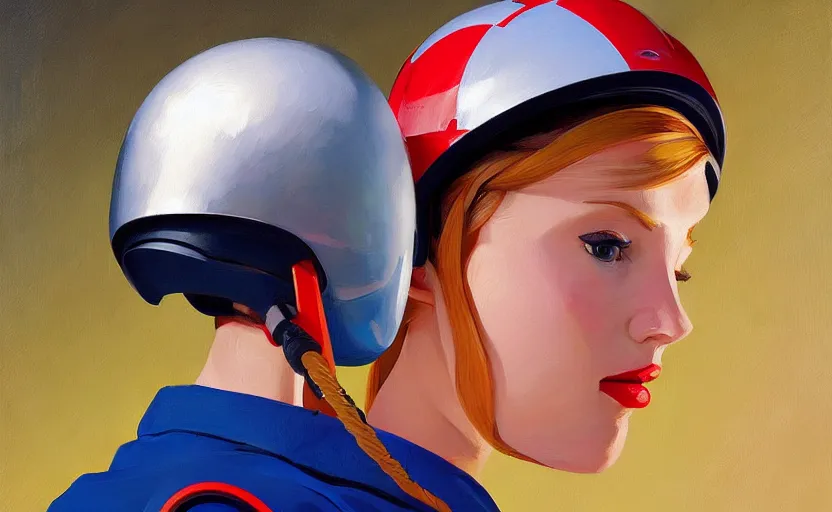 Prompt: Portrait of a woman engineer with helmet, very coherent, painted by Edward Hopper, painted by James Gilleard, airbrush, art by JamesJean