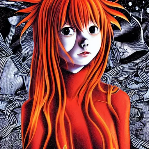 Image similar to asuka langley by Dan Hillier, Junji Ito, hd 8k