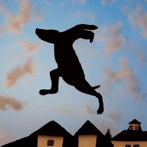 Prompt: Shakespeare style, a dog flying in the sky