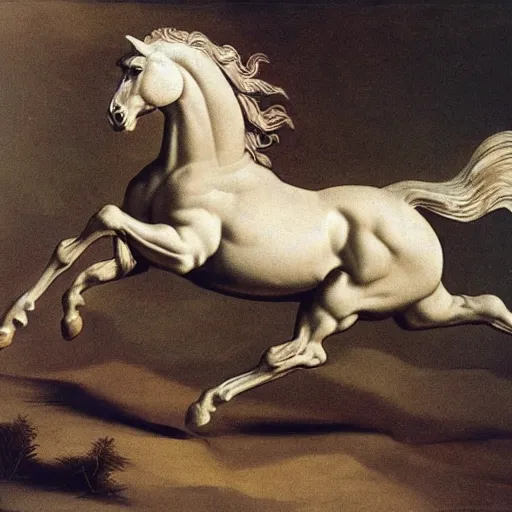 Prompt: a galloping wild horse, by michelangelo