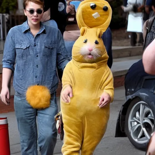 Image similar to scarlett johansson wearing a hamster costume