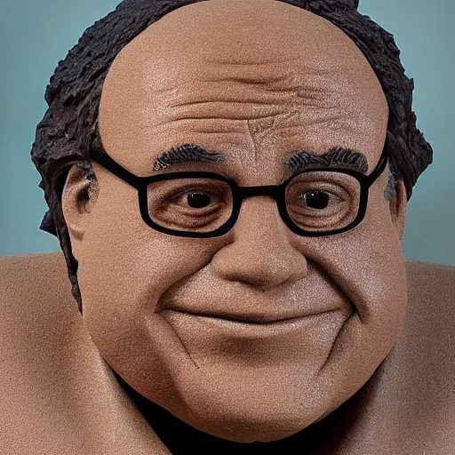 Prompt: bust of danny devito sculpted from eggs