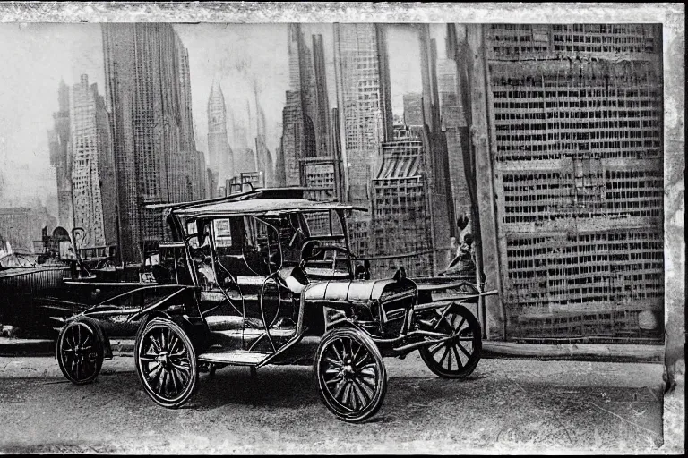 Image similar to cyberpunk new 1 9 0 8 model ford t by paul lehr, metropolis, view over city, vintage film photo, scratched photo, scanned in, old photobook, silent movie, black and white photo