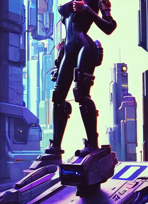 Image similar to powerful cyberpunk pilot. portrait by john philip falter and will eisner and gil elvgren and pixar. full body. realistic proportions. overwatch, rb 6 s, cyberpunk 2 0 7 7, blade runner 2 0 4 9 concept art. cel shading. thick lines.