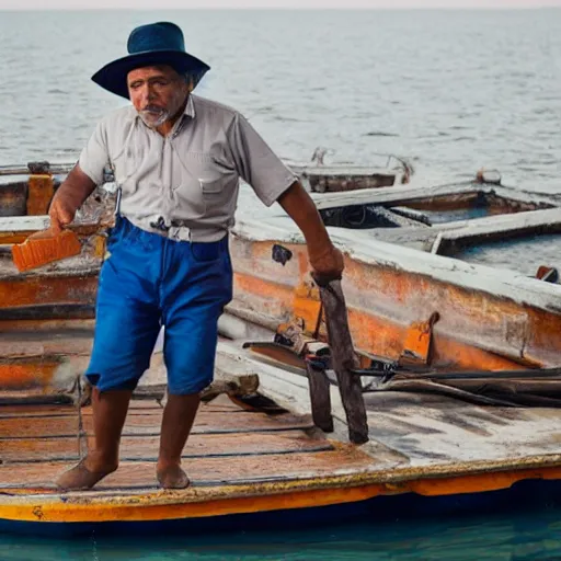 Prompt: mexican man boarding a boat