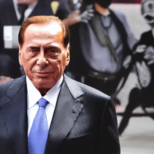 Prompt: Silvio Berlusconi in a suit of armor,