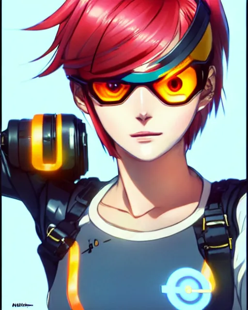 Image similar to Anime as Margot Robbie Playing Tracer Overwatch Tracer Overwatch || cute-fine-face, pretty face, realistic shaded Perfect face, fine details. Anime. Red-Line-Anime Red-Line-Anime realistic shaded lighting by Ilya Kuvshinov katsuhiro otomo ghost-in-the-shell, magali villeneuve, artgerm, Jeremy Lipkin and Michael Garmash and Rob Rey