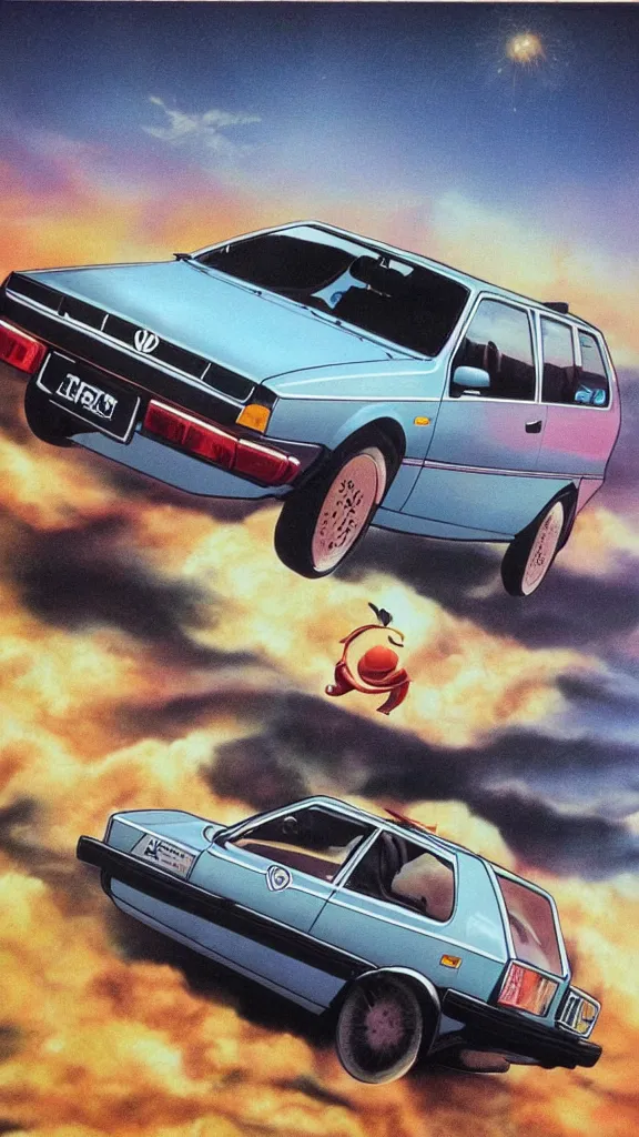 Prompt: 1 9 8 0 s airbrush surrealism illustration of a vw golf