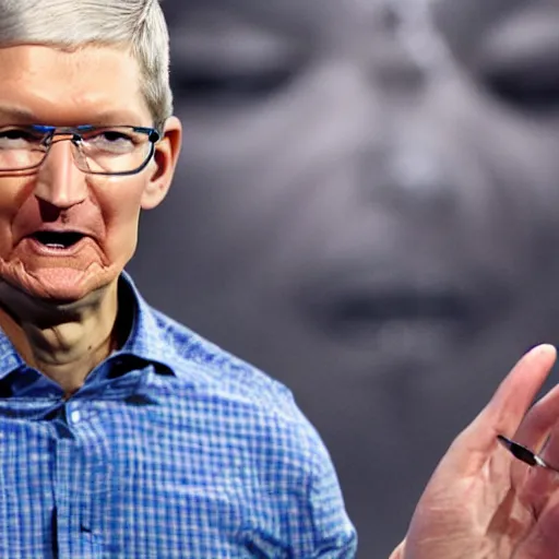 Image similar to tim cook as a cult leader