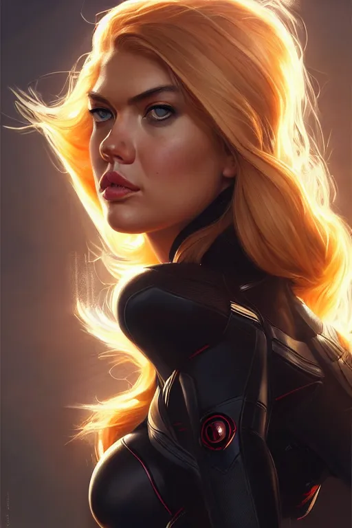 Prompt: kate upton as black widow, realistic portrait, symmetrical, highly detailed, digital painting, artstation, concept art, smooth, sharp focus, illustration, cinematic lighting, art by artgerm and greg rutkowski and alphonse mucha