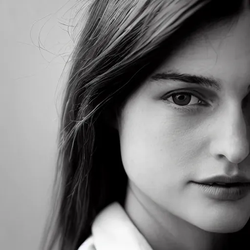 Prompt: “ attractive beautiful brown hair young caucasian woman close up wearing shirt, soft, cute, 1 9 6 0 ’ s fashion, 1 5 0 mm f 2. 8, extreme close up face shot, hasselblad, art, brian ingram, steve mccurry, high quality, symmetrical face, clear skin, 4 k, dramatic lighting, award winning ”