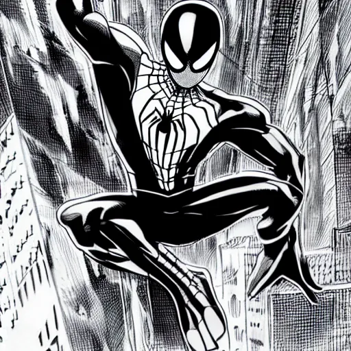 Prompt: photorealistic. hyperdetailed. drawing. white and black suit. spider - man. by john romita jr.