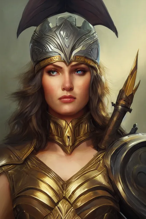 Image similar to amazon valkyrie athena, d & d, fantasy, portrait, highly detailed, headshot, digital painting, trending on artstation, concept art, sharp focus, illustration, art by artgerm and greg rutkowski and magali villeneuve