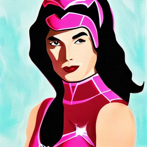 Image similar to a streamline moderne painting of gal gadot as the pink power ranger in the style of keanu reeves, and in the style of michael jackson. symmetry, smooth, sharp focus, semi - realism, intricate detail.