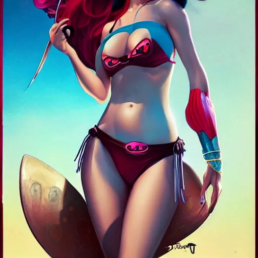 Image similar to katarina from league of legends, wearing bikini, Pixar style, by Tristan Eaton Stanley Artgerm and Tom Bagshaw.