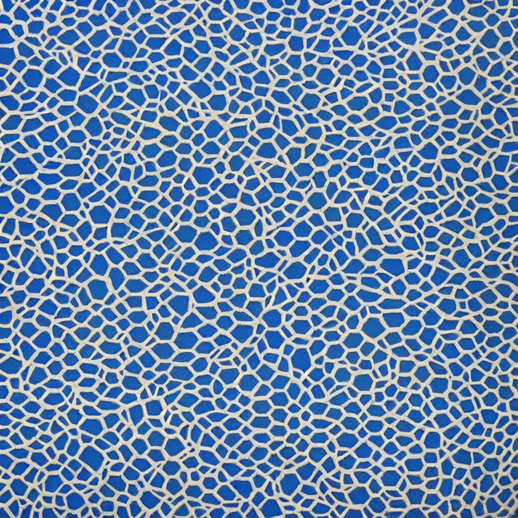 Prompt: a impasto oil painting of beautiful, symmetric indian pattern, blue! and white colors, ultra high details, symmetry, large hexagons!! shapes