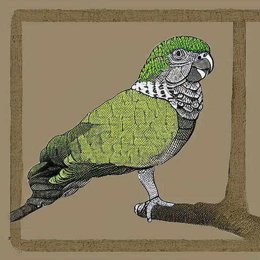 Image similar to greek cheek conure made out of tree illustration screen tone