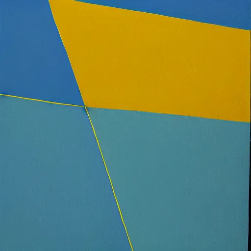 Image similar to painting, rectangle and triangle shapes, in blue, in yellow, in green, divided by black lines