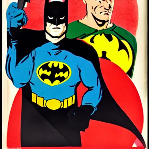 Prompt: batman and robin as a soviet propaganda poster