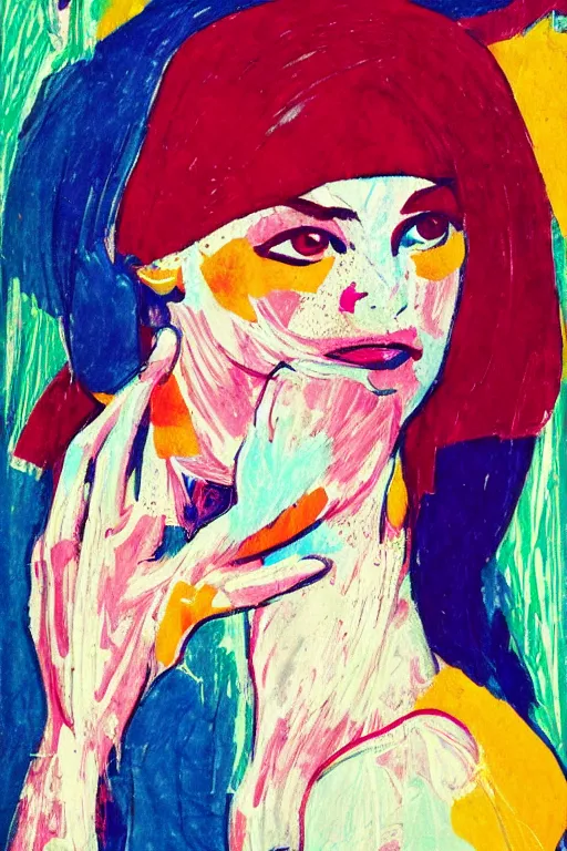 Prompt: girl portrait 🤤, abstract, rich in details, broken composition, coarse texture, concept art, visible strokes, colorful, art by Kirchner, Gaughan, Caulfield, Aoshima, Earle