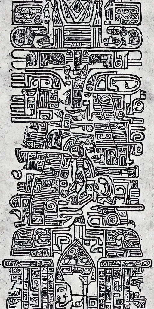 Image similar to mayan hieroglyph blueprints to a spaceship