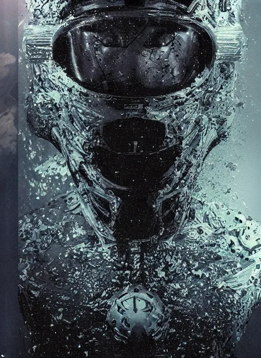 Image similar to astronaut in dark void underwater - complex and hyperdetailed technical suit design. reflection and dispersion materials. rays and dispersion of light. volumetric light. f / 3 2. noise film photo. flash photography. ultra realistic, 5 0 mm. poster by wayne barlowe, hajime sorayama aaron horkey, craig mullins