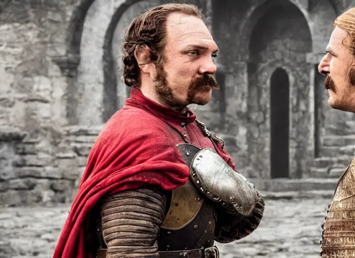 Prompt: promotional image of real life super mario i game of thrones, realistic, detailed face, movie still frame, promotional image, imax 70 mm footage