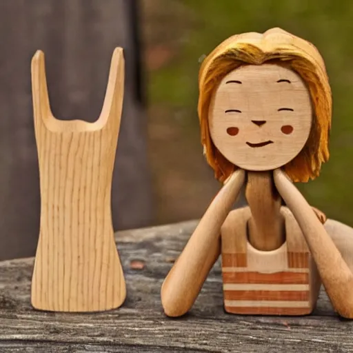 Prompt: girl made out of wood