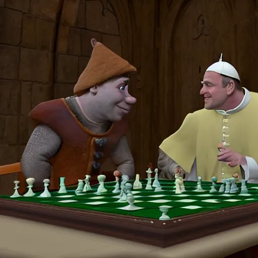 Cristiano Ronaldo Plays Chess with Shrek, intricate,, Stable Diffusion