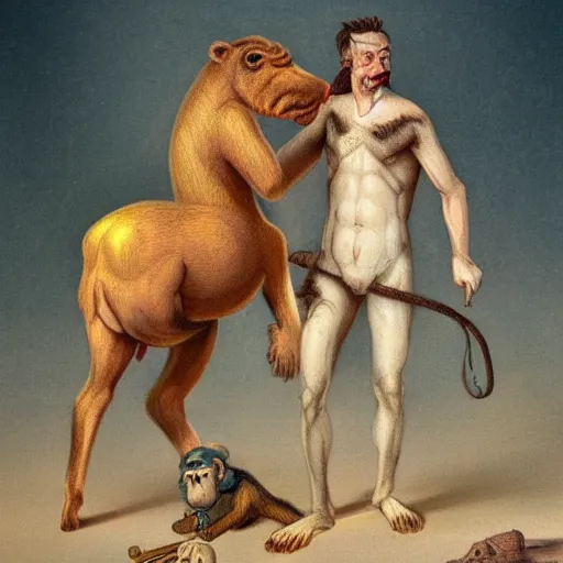 Prompt: a centaur made out of a monkey and a walrus