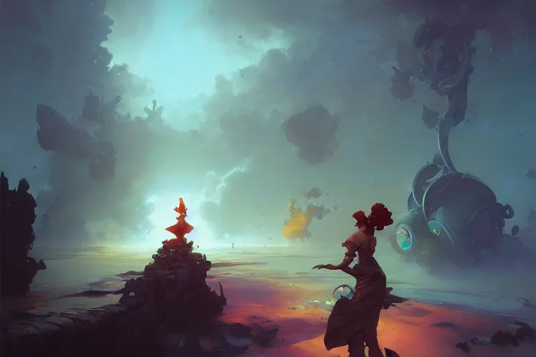 Image similar to The Lucid Dreaming Book, by Peter Mohrbacher and Andreas Rocha and Craig Mullins